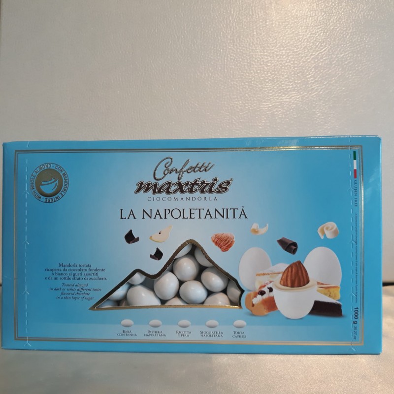 Confetti Cioccomandorla la Napoletaneita' , Mandorla tostata ricoperta da cioccolato fondente o bianco ai gusti assortiti. Kg1