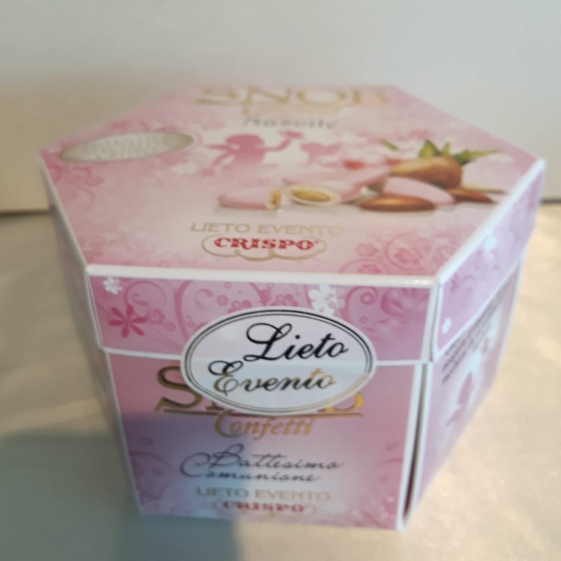 Confetti Lieto Evento,  Mandorla Tostata Ricoperta di Cioccolato Bianco ai Gusti Assortiti.  500g.   Colore Rosa