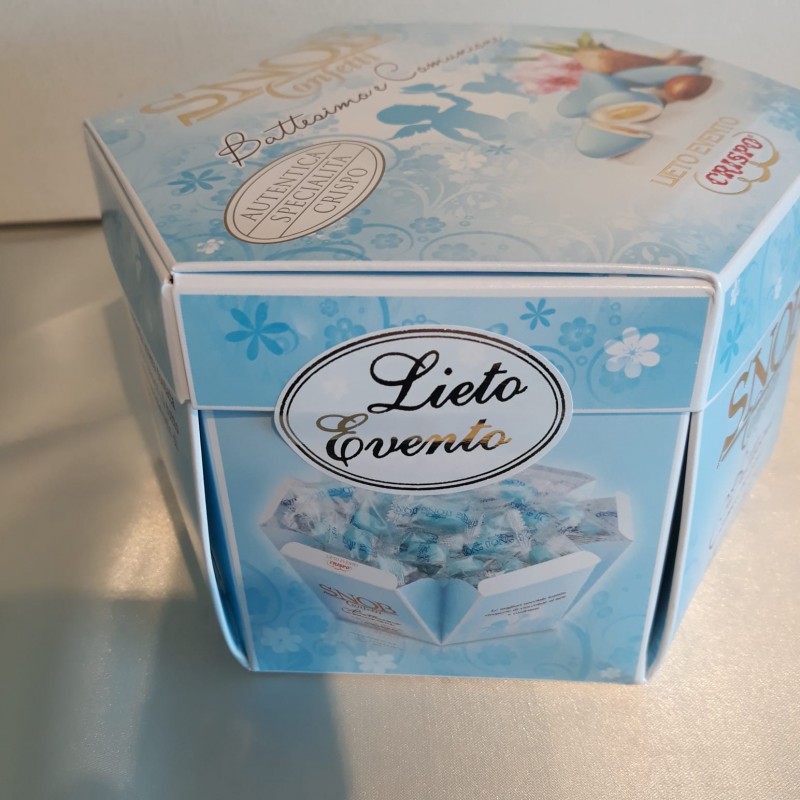 Confetti Lieto Evento,   Mandorla Tostata Ricoperta di Cioccolato Bianco ai Gusti Assortiti.   500g   colore Azzuro