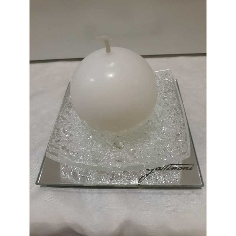 Porta candela Gattinoni,  completo di candela,  in vetro made in Italy.   Cm 12 x 12 x 8