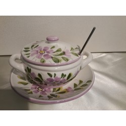Formaggera in Ceramica dipinta a mano made in Italy,  completa di piatto e cucchiaio,    cm 16,5 x 10.