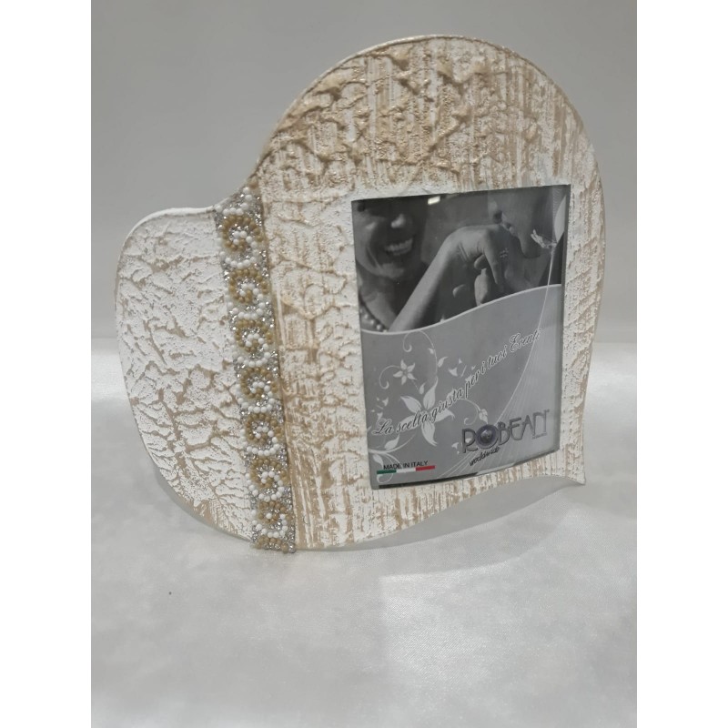 Cornice cuore made in Italy , in vetro decorato a mano con applicazioni,  cm 17 x 15,5. esterno, cm 7 x 9 foto