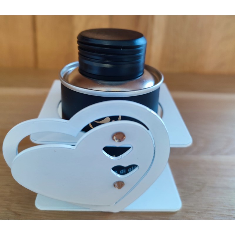 Cuore porta olio in metallo cm 7,5 x 9,5 + olio extravergine di oliva 0,10 L  completo di astuccio